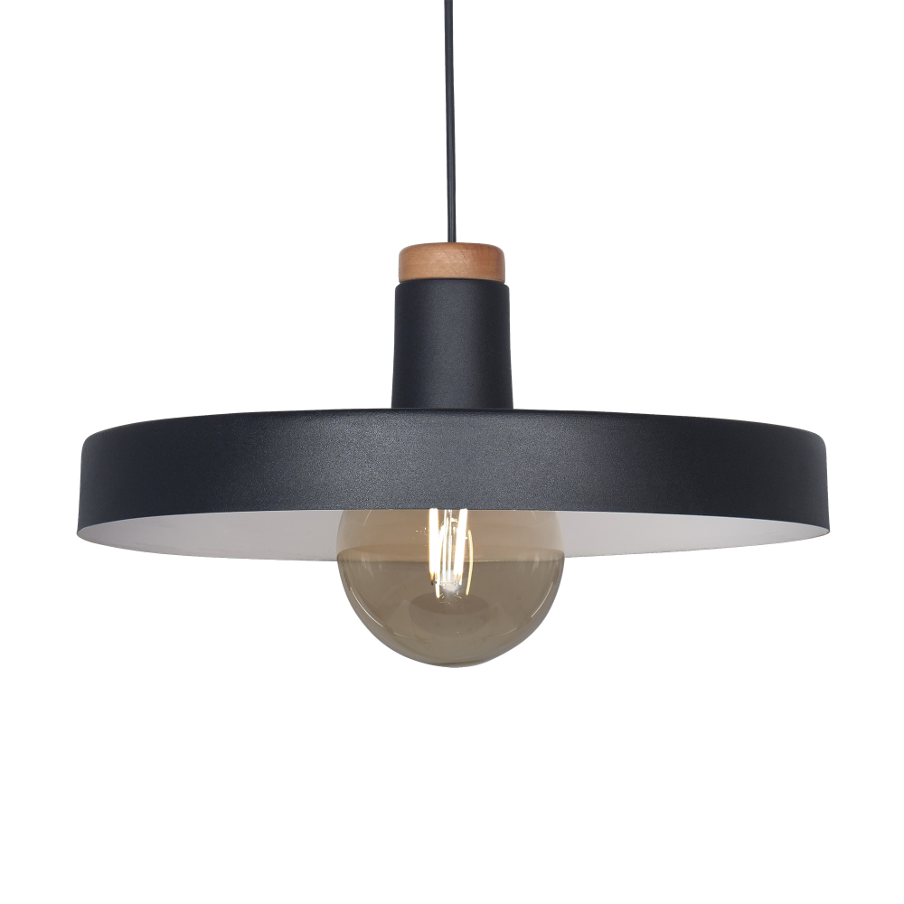 COLGANTE RECTO 40CM NEGRO + MADERA 1XE27